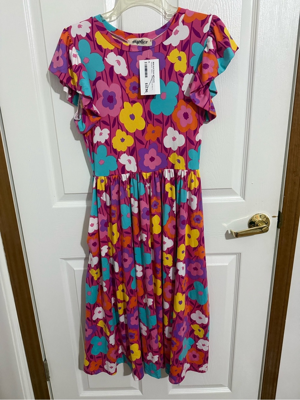 Boutique Pink Floral Flutter Sleeve Dress